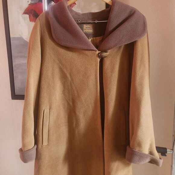 Vintage Bella Bicchi Fur Collar Swing Coat Womens M Brown Cashmere Wool - Picture 11 of 12